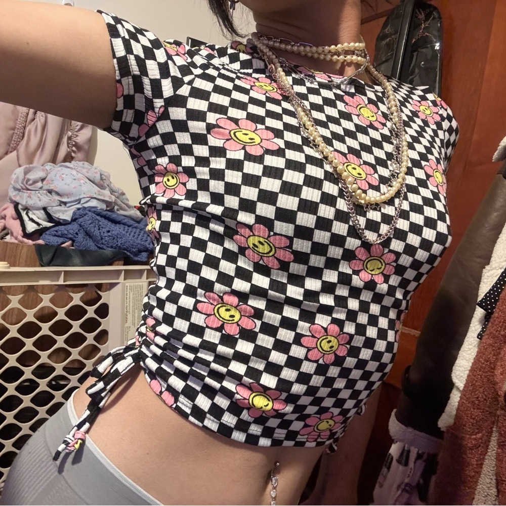 Checkered Floral Crop Top